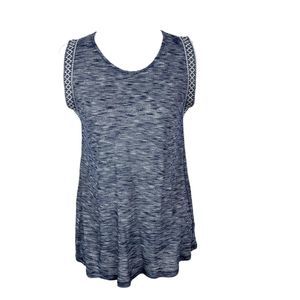 W5 Blouse Women Medium Blue Sleeveless Embroidered Trim Tank Top Casual Shirt